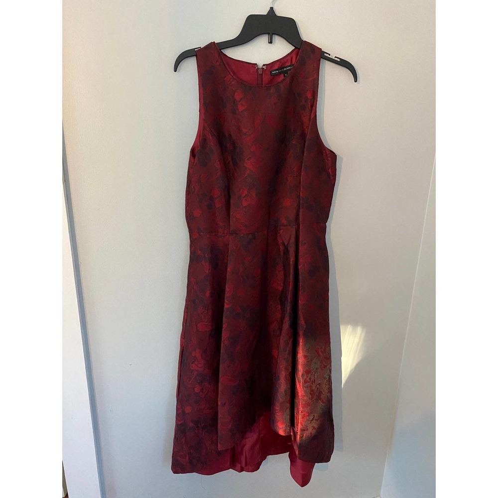 White House Black Market High Low Red Jacquard Dress Size 8